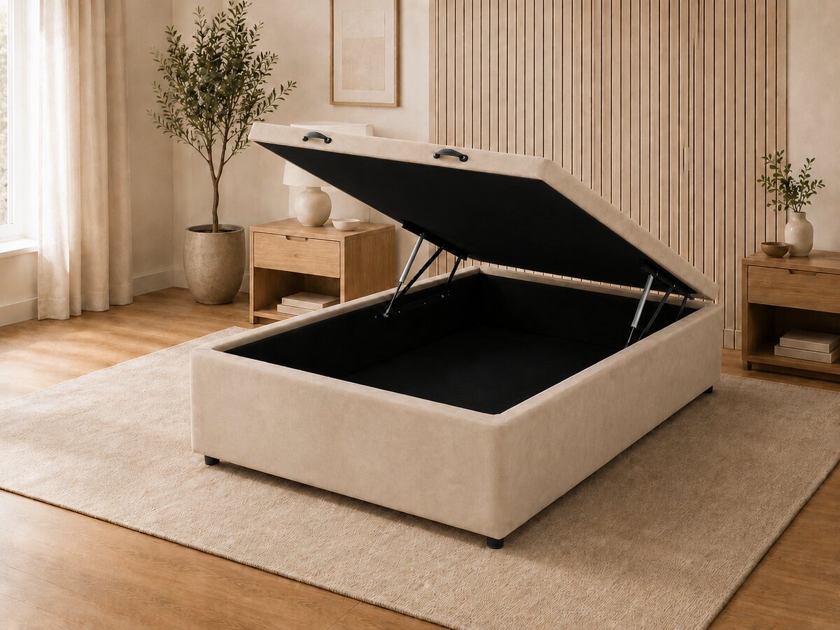 Base para Cama Box Baú Casal Suede Bege 138x188x37