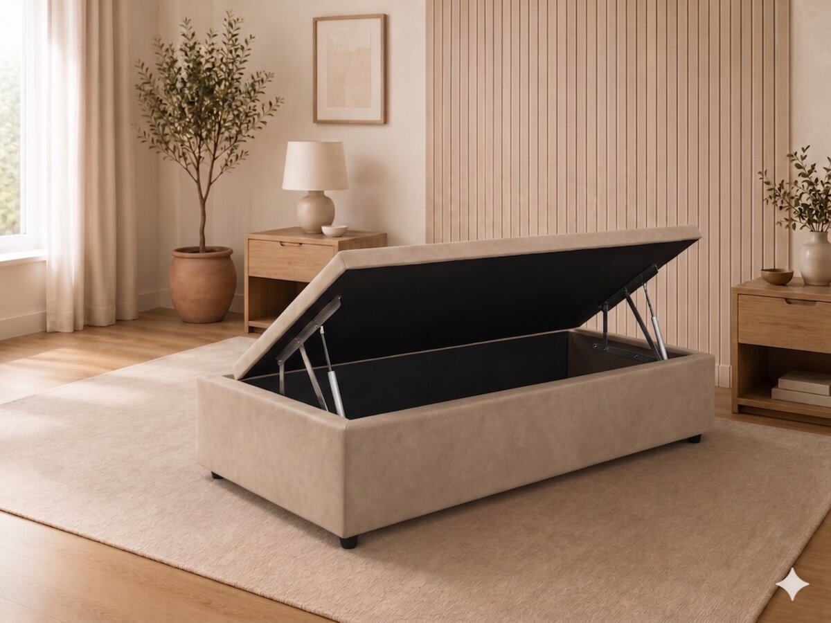 Base para Cama Box Baú Solteiro Suede Bege 88x188x37