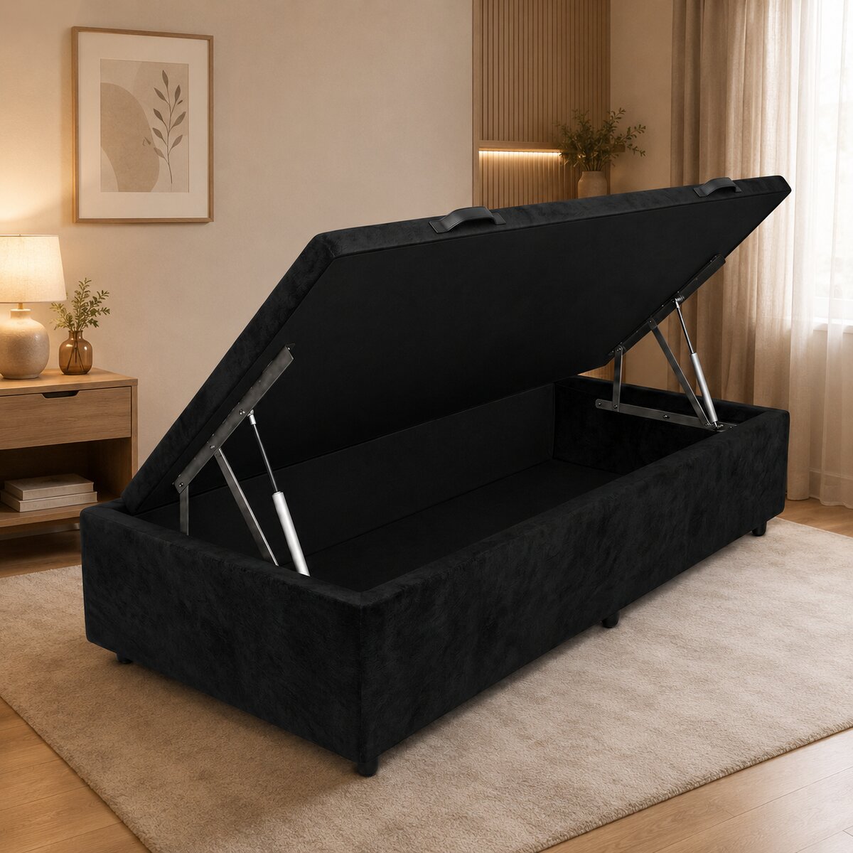 Base para Cama Box Baú Solteiro Suede Preto 88x188x37