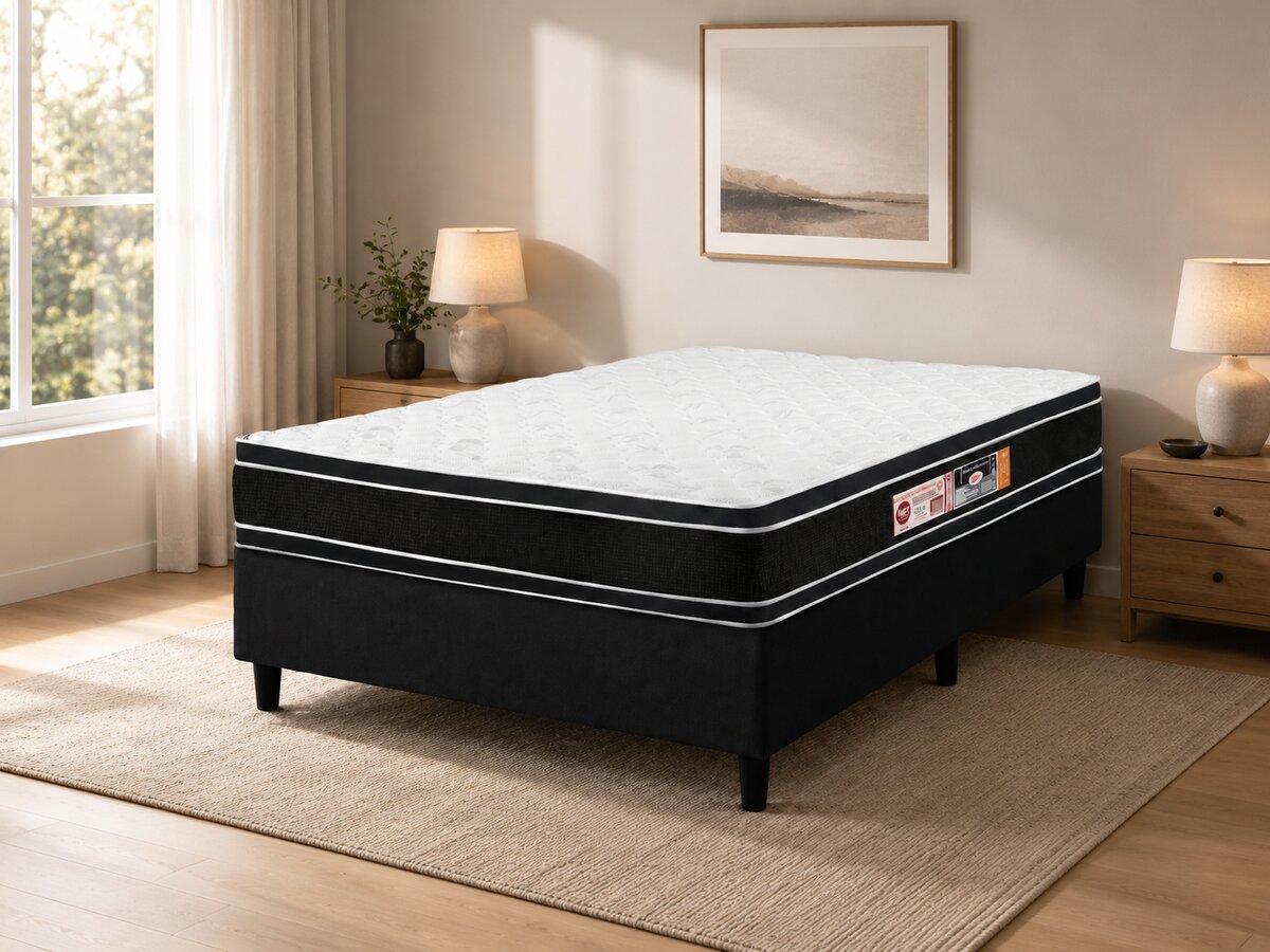 Cama Box Casal de Espuma D33 Black White Double Face 138x188x67