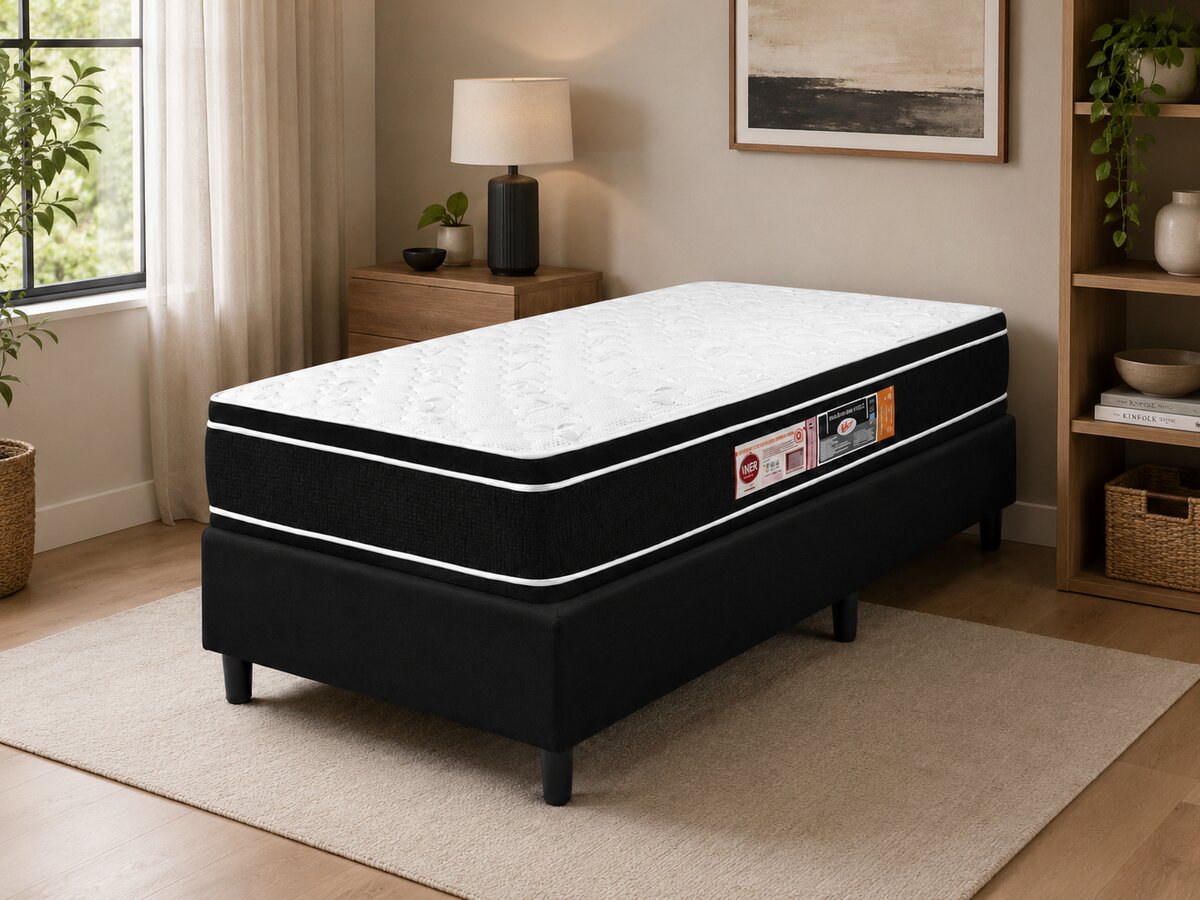 Cama Box Solteiro de Espuma D33 Black White Double Face 88x188x67