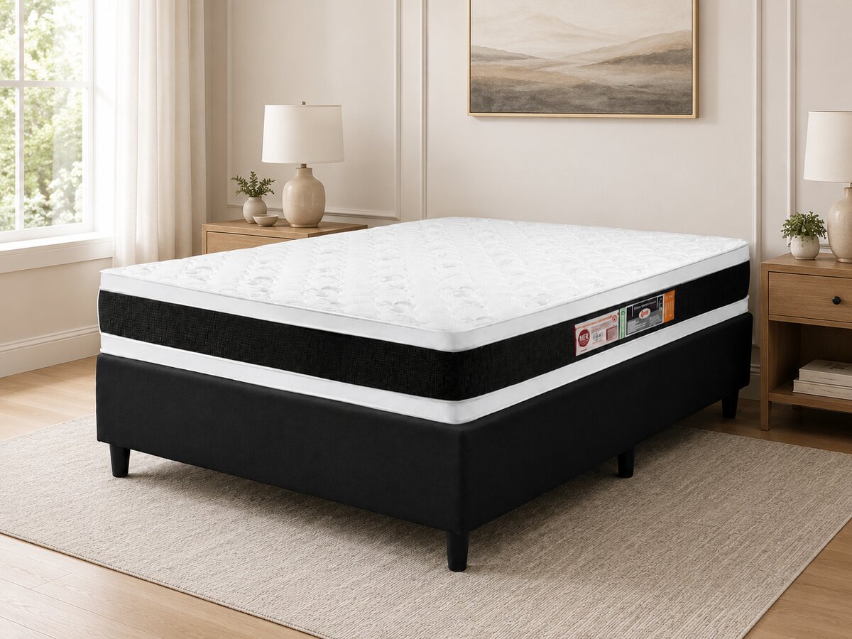 Cama Box Casal de Espuma D45 Black White Double Face 138x188x67