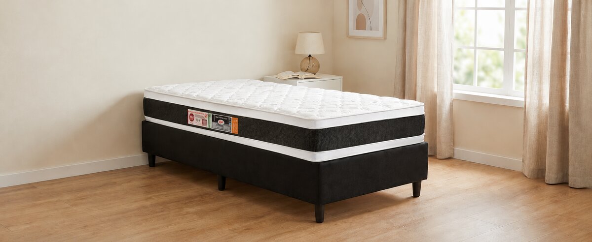 Cama Box Solteiro de Espuma D45 Black White Double Face 88x188x67