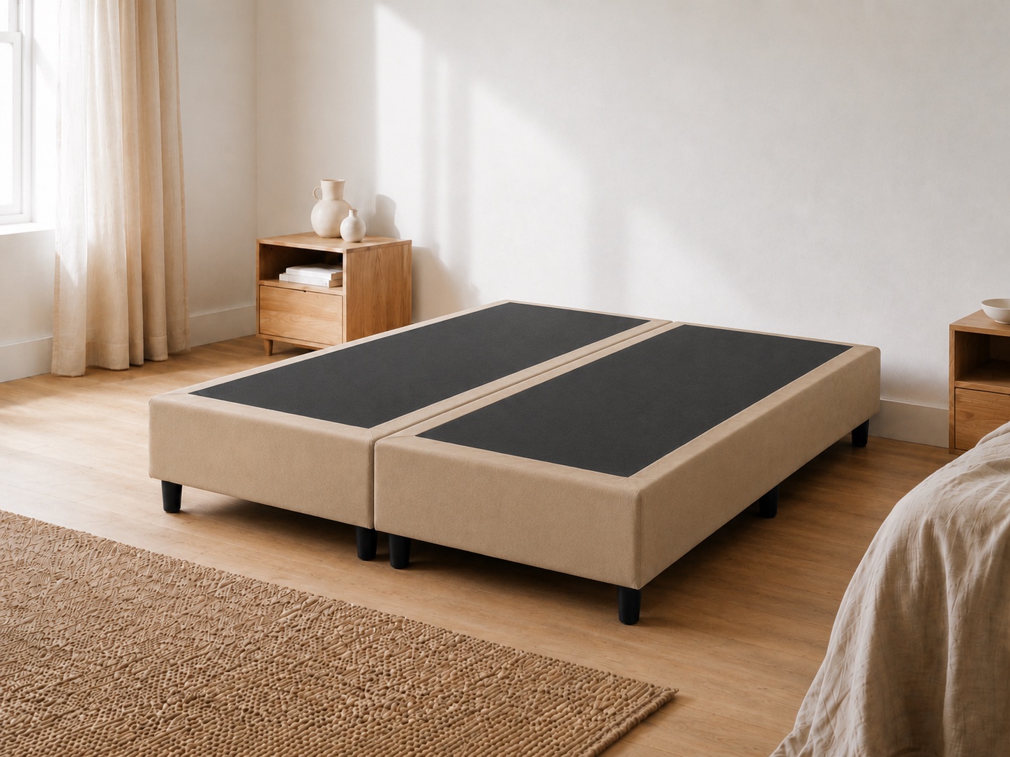 Base Cama Box Super King Suede Bege Bipartida