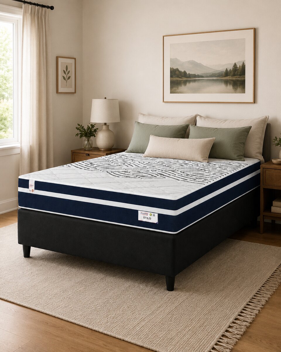 Cama Box Casal Molas Ensacadas Prime com Base Suede Preta 138x188x65